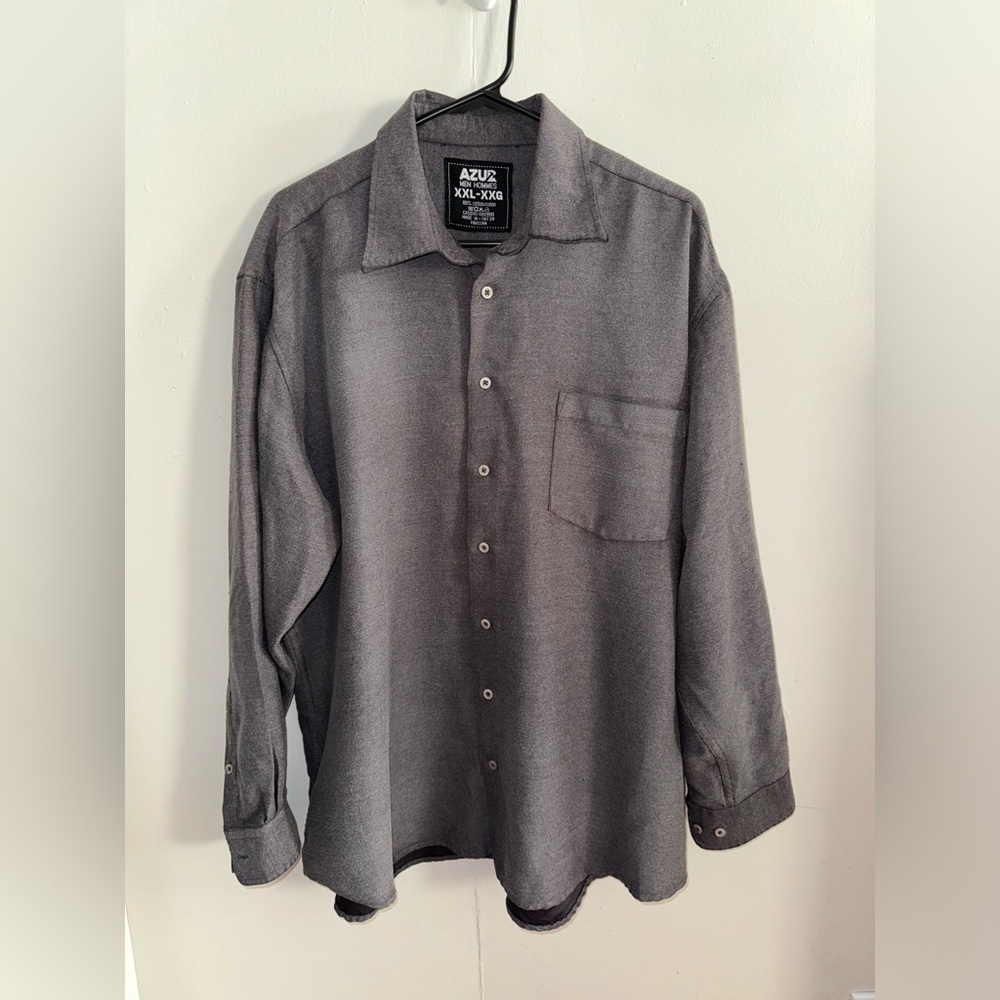 AZUR Mens Solid Gray Durable Button Up Shirt Sz XXL